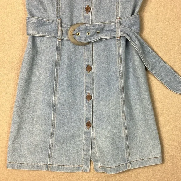 Nanushka Denim Mora Wash 80’s Style Belted Dress Women’s size M - Picture 2 of 14
